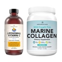 Marine Collagen Powder + Vitamin C - Perfect Skin from In Combo. Wild- tertangkap Cod Fish Peptides, Lipomal VIT C Liquid 10000mg.