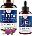 WINDSOR BOTANICALS Tudca dengan Silymarin Milk Thistle dan Vegan Vitamin B12 Liquid - Dukungan Kesehatan Bundle