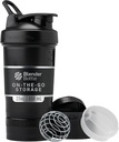 BlenderBottle Shaker Bottle dengan Pill Organizer dan Penyimpanan untuk Powder Protein, Sistem ProStok V2 Klasik, 22-Ounce, Midnight Black