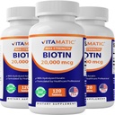 Potency Tinggi Vitamatic Biotin 20000 mcg (20mg) dengan Kertin 100mg - 120 Vegetarian Tablet - Suplemen Biotin untuk Healthy Hair Skin & Nails untuk Dewasa (120 Cacah (Paket 3)