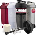 GOMOYO [4-Pack] 28- Ounce Shaker Bottle 124; Bulk Protein Sake Bottle dengan Action- Rod Wire Mixer 124; Shaker Cups adalah BPA Free dan Dishwasher Safe 124; Black, White, Gray & Maroon
