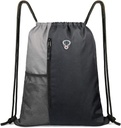 BeeGreem Grey Sport Bag Drawstring Backbag String For Men Women Gym Backpack with Water Bottle Mesh Pockets And Two Zipper Pocket 16 "x 20"