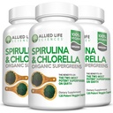 Hidup Sekutu Spirulina dan Chlorella 124; Chlorophill Vegan Powder Hijau Superfood Capsules 124; Natural Ammune Dukungan (3 Paket Botol)