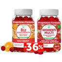 Lunakai Vitamin B12 dan Women 's Multivitamin Gummies Bundle - Non-GMO & Vegan Suplemen Energi dan Kesehatan Tulang - 100% Nilai Harian dari 16 EsculVitamin dan Mineral - 30 Hari Suppply