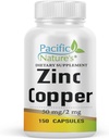 PAKIFIC NATURE 'S Zinc Copper Suplement (150 Kapsul) dengan 50mg Gluconate Zinc, 2mg dari Copper Sulphate untuk Dukungan Imune - Gluten Bebas, Non-GMO