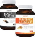 Bundle of Turmeric & Ginger & Black Seed Oil - Golden Harmony Blend - Turmeric & Ginger with 95% Curcuminoid & Bioperin (90 Capsules) & Black Seed Oil (Non-GMO) 100% Cold- Menekan Cumin Minyak Benih