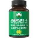 Peak Performance Advanced Vitamin D 10000 IU with All 3 Types of Vitamin K - 10,000 Vitamin D3 and Vitamin K2, K1, MK-7 (MK7), MK4 Kapsul Tambahan - 60 Small and Easy to Swallow Pills