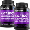 6-in- 1 Organik Maca Root Ashwagandha Capsules 1710mg dengan DHEA dan Black Pepper Ekstrak buah untuk Perempuan dan Pria - Black Maca Suplemen untuk Stamina, Bone dan Mood Supplemen, 120ct (Paket 2)
