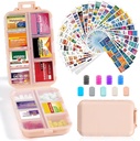 14 Grids Travel Pill Organizer Box dengan 415- Pcs Medics Name Label - Pocket Daily Pharmacy Case Container Kit - Travel Medication Holder Dispenser untuk Penyimpanan Persediaan Minyak Ikan Vitamin - Pink