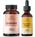 HERBAMAMA Spearmint and Turmeric Ginger Kit - Bundle of 1000 mg Spearmint Capsules & Turmeric Ginger Tincture 2 - Vegan, Non- GMO, Sugar & Alcohol- Free 2 Pack