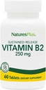 NaturesPlus Vitamin B2 (Riboflavin) - 250 mg, 60 tablet Vegetarian, Pelepasan Berlangsung - Natural Energy & Metabolisme Booster, Promotes Overall Health - Gluten-Free - 60 Servings