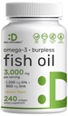 DEAL SUPLEMENT Omega 3 Fish Oil Suplemen, 3.000mg Per Serving, 240 Softgels - EPA 1.200mg + DHA 900mg - Pil Burpless, Lemon Flavored, Wild Caught & Heart Support - Mercury Free, Non-GMO