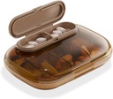 Kasus pil KB (KB), Kompak Kotak Vitamin Mingguan, Dispenser Pill Travel Portabel, Medikasi Bergaya & Suplemen (Brown)