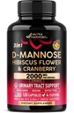 D-Mannose 2000mg dengan Cranberry & Hibiscus - Clinically Teruji Kekuatan untuk Kesehatan Ratapan Uriner - Suplemen Perempuan - Bladder, Pengaman & Microflora Dukungan - Dibuat di USA - Vegan, 120 Kapsul