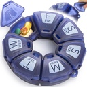 Round Weekly Pill Organizer, TPU Rubberized, Travel Pill Container 7 Day, with 7 Large Comments, Great for Daily Vitamin & Suplemen, Cute Pill Case with Large Letters and Braille (Braille)
