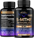 NUTRAHARMONY L Methylfolat 15 mg - 5- MTHF Methylfolat Plus Metil B12, Vitamin B2 & B6, Magnesium - Dibuat di USA, 60 Capsules selama 2 Bulan