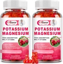 2 Pack Potasium Magnesium Suplemen Gummies - Potasium Citrate & Magnesium Glycinate for Leg Cramps & Muscle, Mood & Relaxation, Dukungan Energi dengan Vitamin B6, D3, C Raspberry Flavor