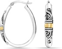 LeCilla 925 Sterling Silver Bali-Style Hoop Earrings Lighweight Click-Top Antique Tone Beaded Italian Bali Style Hoops for Women