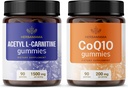 HERBAMAMA L- Carnitine dan CoQ10 Kit - Bundle dari 1500 mg Acetyl L- Carnitine & 200 mg Coenzim Q10 Gummies - Vegan, Non- GMO, Glatin- Free - 2 Pack