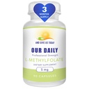 Daily Vites L- Methylfolat 5 mg / 5000 mcg Maksimal Kekuatan Aktif Kegagalan, 5- MTHF, Pengisian Bebas, Gluten Bebas, Non- GMO, Vegetarian Capsules 90 Hitung Bulan (3 Pasokan Bulan)