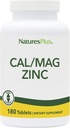 NaturesPlus Cal / Mag / Zinc - 1.000 mg Kalsium, 500 mg Magnesium, 75 mg Zinc - 180 tablet Vegetarian - Suplemen Multi Mineral, Support Bone, Heart & Imune Kesehatan - Gluten- Free - 45