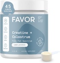 Favor Creatine and Bovine Colostrum Powder - Creatine Monohydrate Cow Colostrum Suplement, High Immunoglobulin IG, Power, Muscle Recovery and Gut Health for Men and Women, 45 Servings, Unflamited