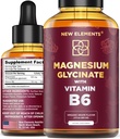 Liquid Magnesium Glycinate Drops with Vitamin B6 - Magnesium Suplemen 500mg & Vitamin B6 100mg 124; Non-GMO No Gluten 124; Stress Relief 124; Slesh & Relaxation 124; Muscle & Heart Support 124; Natural & Vegan