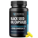 Minyak Benih Hitam dengan DHA Suplemen Kesehatan dan Kebugaran - Dingin Menindas Minyak Benih Hitam dan DHA Omega 3-60 Capsules Cair, Unflashed, Vegan, Non- GMO, dan Gluten- Free - 1 Bulan Supply