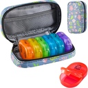 Serfeymi Weekly Travel Pill Organizer 2 Kali sehari Hari AM PM Upgraded Rainbow Pill Box 7 Hari dengan Kasus Portable Zpper PU Leather Pill, Medical Organizer for Pills, Vitamin, Fish Oils - Floral 02