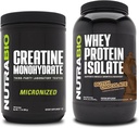 NutraBio Creatine Monohydrate, Unfeatored, 500g dan Whey Protein Isolate, Dutch Chocolate, Tambahan Bundle - Muscle Energy, Lean Muscle Growth, Recovery, and Power