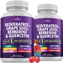 Reveratrol Baru, Berberine, Ekstrak Benih Grap, Quercetin, Tambahan Polyphenol untuk Perempuan dan Pria dengan Ekstrak Noni, N- Acetyl Cysteine, Ekstrak Acai - 120 Capsules