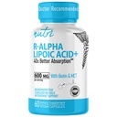 Nutri R Alpha Lipoic Acid 600mg Capsules - R Lipoic Acid Stabilisasi dengan Biotin - Aktif Bentuk RALA - 600 mg Clinical Dosage - Dukungan Energi Cellular Yang Kuat - 60 Vegan Capsules - RALA