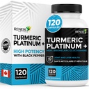 Renew Actives Turmeric Platinum 1350MG per 3 Capsules with Black Pepper & Ginger - Antioksidant, Liver & Digetical Support - Reduces Inflammation & Boosts Immunity - Made in Canada - 120 Capsules