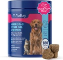 Fish Oil Chews for Dogs & Cats, Omega 3 Fish Oil for Dogs - Rich in Omega 3, 6, and 9 with Flaxseed Oil, EPA & DHA - 180 Soft Chews, Duck & Pear Flavor - Anti- Inflammation, Skin & Coat Health