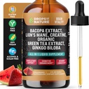 Creatine & Bacopa Liquid Drops with Lion 's Mane, Green Tea & Ginkgo Biloba - Faster Absorbing Blend than Gulmies & Colls - Vegan Supplemen Enhanced Focus & Cognition (Strawberry Watermelon, 60mL)