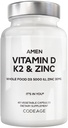Amen Vitamin D, K2 & Zinc, Cholecalferol D3 5000 IU, Organic Whole Food Blend with Apple, Blueberry, Cranderberry Powder Fruits, Vegan Suplemen, D3 K2 Vitamin, Non-GMO - 60 Capsules