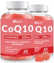 Sugar Free CoQ10 Gummies 200 MG, Koenzim Q10 (Ubiquinone) Gummies for Dewasa, Co Q10 Suplemen dengan Omega- 3, Magnesium, Energi, Dukungan Otak