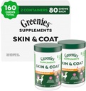 Suplemen Greenies Anjing Skin dan Coat Suplemen dengan Minyak Ikan & Omega 3 Acids Gendut, Chicken Flavor, 80-Count Tub, Paket 2