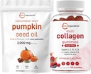 Micro Ingredians Pumpkin Seal Oil dengan Saw Palmetto 3.000mg Softgels & Multi Collagen Peptide Gummies = 124; 2 Pack 124; Cold Press Virgin 124; Sugar Free + Biotin, Hiluronic Acid, & Vitamin C Complex