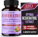 RESVERATROL 9 -in- 1 Formula - dengan Milk Thistle, Turmeric, Black Pepper Non-GMO, Gluten- Bebas, Soy- Bebas