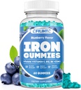 Iron Gummies for Women & Men - Iron Supplement with Vitamin B6, B12, C, Zinc, Folate for Dewata & Kid - Dukung Iron Deficiency, Anemia, Energy Boost, Blood Builder - Sugar Free Vegan 60ct Blueberry