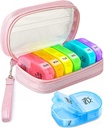 Penyelenggara Pil Pill Lucu 2 kali sehari, Kasus Pil Kulit PU untuk Perempuan, Portable Weekly Pill Box untuk Purse dengan Tas Penyimpanan untuk Menahan Vitamin, Kesehatan, Ikan Oils, Suplemen (Pink)