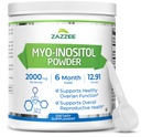 Zazzee Myo- Inositol Powder, 6 Bulan Suply, 183 Hamba, 2000 mg per Serving, Free Scoop untuk Exact Dosage, 12.91 Ounces, 100% Murni, Al- Natural Fertilitas dan Dukungan Reproduktif, Vegan, Non-GMO