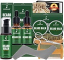 Beard Kit, Beard Grooming Kit w / 2 Pack Beard Oil & 2 Pack Beard Balm, the Christmas Stocking Stuffers Gifts for Men His Hud Boyfriend, Shaving Kit w / Beard Wash Brush