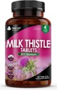 Leaf Product Milk Thistle 1000mg Tablet (4 Bulan Suply) Kekuatan Tinggi 2000mg 80% Silymarin, Tablets Vegan, GMO-Free, Gluten- 120 Gratis
