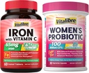 Tambahan Besi, 65mg Carbonyl Iron dengan 250mg Vitamin C + Vitalibre 100 Milyar CFU, 15 Strains, w / Prebiotic, Cranberry, Vitamin B6 & VC