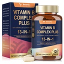 13-in- 1 Vitamin B Kompleks Plus dengan Vitamin B1, B2, B3 (Niacinamide), B4, B5, B6, B7 (B8 (Inosiol), B9 (FOLD), B12, C, D3, K2 - Energy, Nerve, Imune, Skin Dukung - 120 Degan Capsules