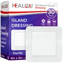 Pulau HEALQU Dressing - 4 "x4", 30 Count - Borded Gauze Sterile Individually Wrapped Gauze Pads, Water- Resist, Non- Woven Backing - Soft and Breathable Wound Dress for First Aid and Medical