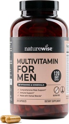 NatureWise Multivitamin for Men - Daily Male Dukung - Minetered & Herbs for Energy, Performance, Imunity - with Vitamin A, C, D, B-Complex - Soy & Gluten- Free, Non-GMO - 240 Capsules [6- Bulan Supply]