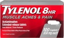 Tylenol 8 Hour Muscle Aches and Pain Caplets, 100 Count Per Bottle (3 Botol)